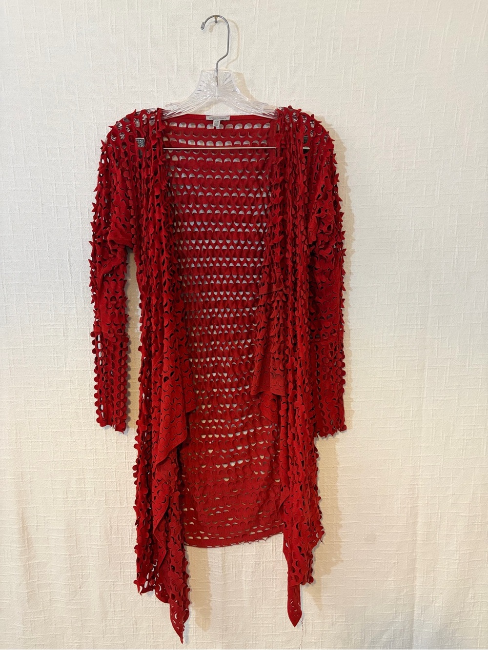 Linea Domani Women's Red Solid Open-Knit Cardigan Sweater Long Sleeve M